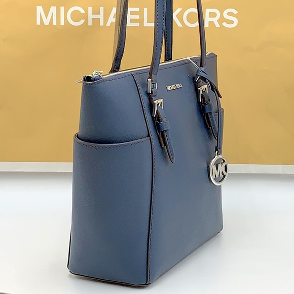 MICHAEL KORS Charlotte Large Leather Top-Zip Navy